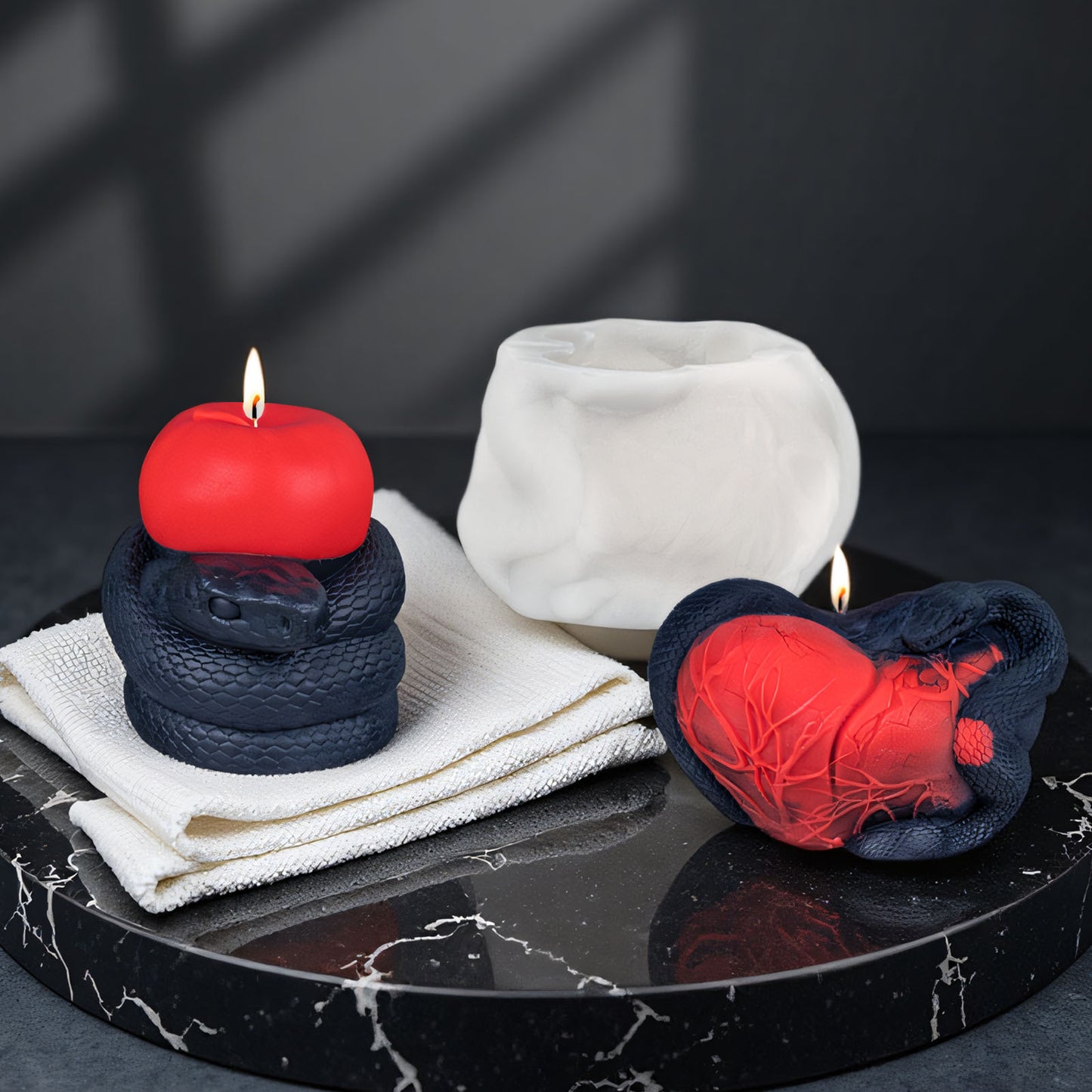 3D Heart with Snake Silicone Candle Mold