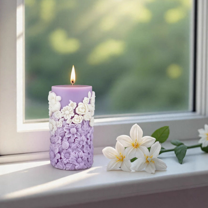 Floral Pillar Scented Candle Silicone Mold