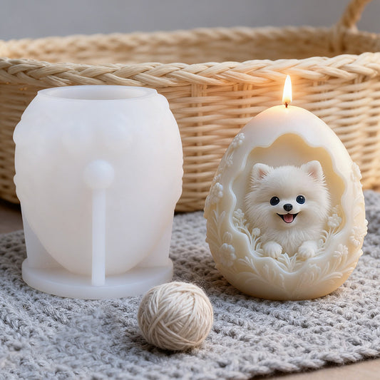 Egg-Shaped Puppy Relief Silicone Candle Mold