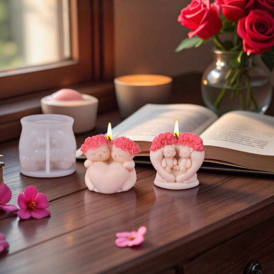 Valentine's Day Rose Bear Scented Candle Silicone Mold