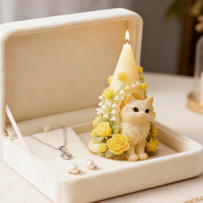 Realistic Cat in Flower House Scented Candle Silicone Mold