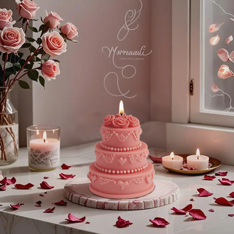 3D Rose Flower Topped Cake Silicone Mold for Candle Making