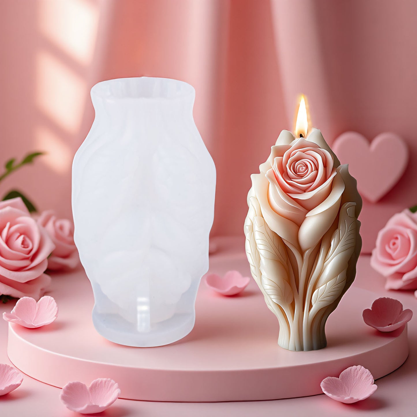 Rose Heart Scented Candle Silicone Mold