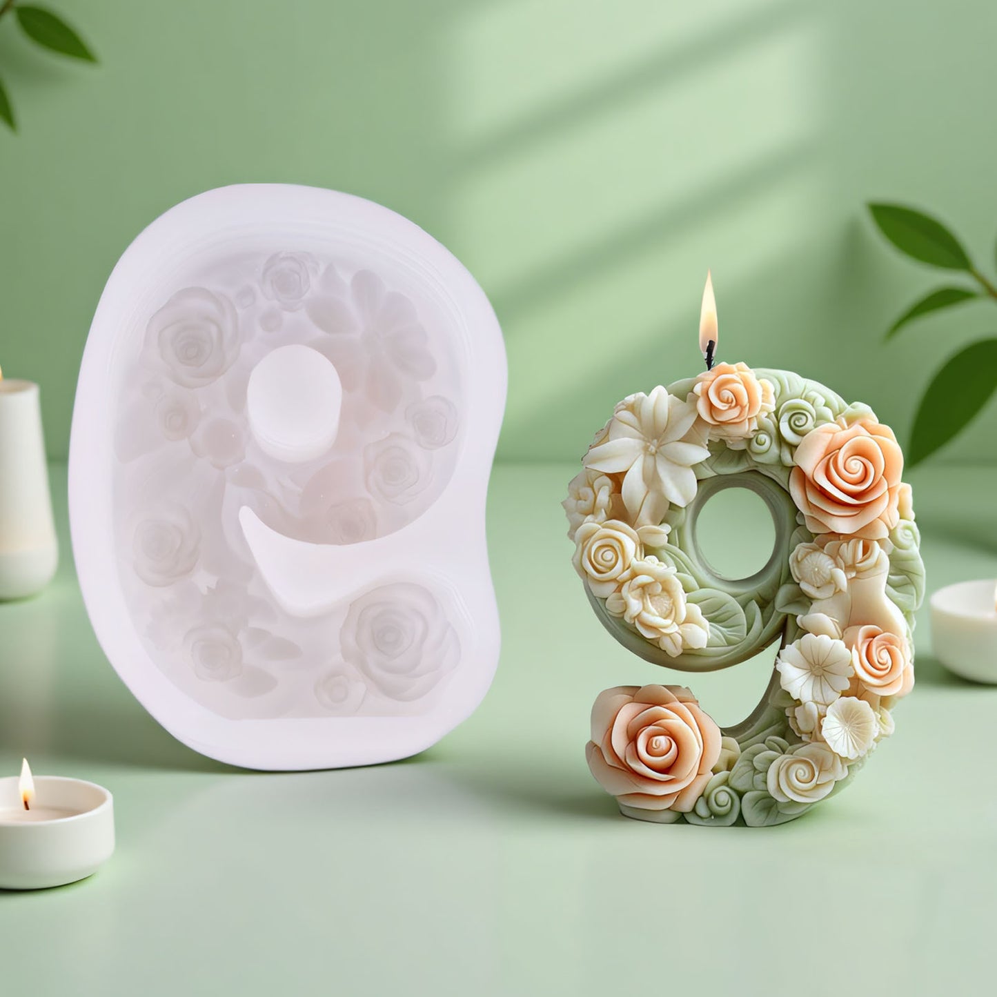 3D Floral Number Candle Silicone Mold