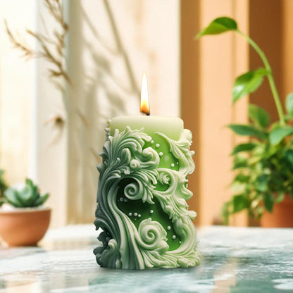 Vintage Carved Cylinder Candle Mold - 3D Relief Pillar