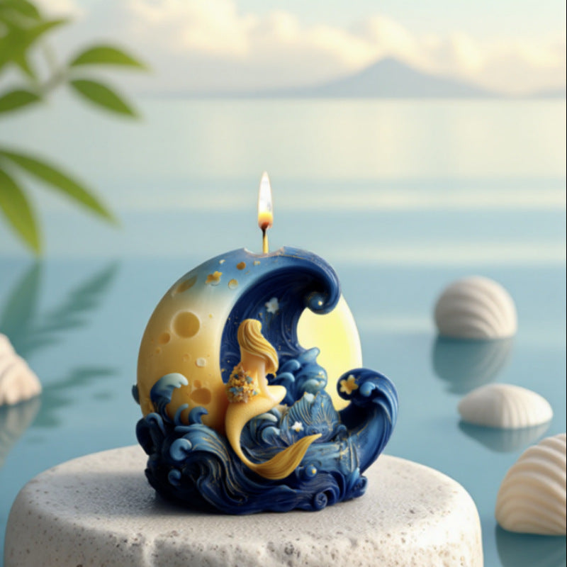 3D Mermaid on Moon Silicone Candle Mold