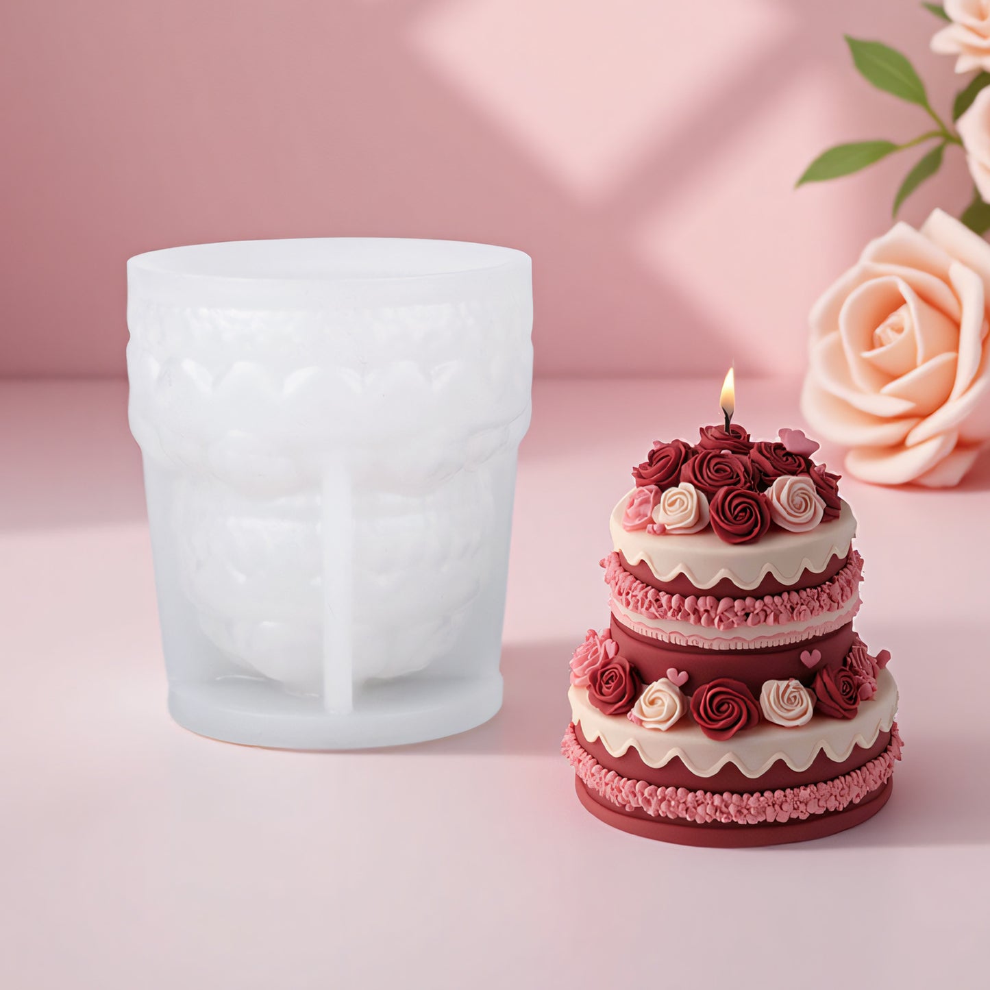 3D Rose Flower Topped Cake Silicone Mold for Candle Making