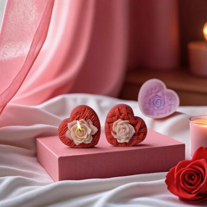 3D Woven Heart with Rose Silicone Candle Mold