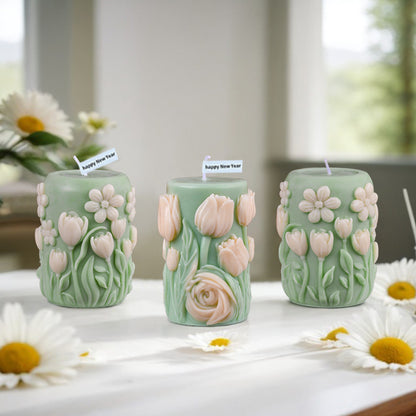 3D Blooming Flower Pillar Silicone Candle Mold