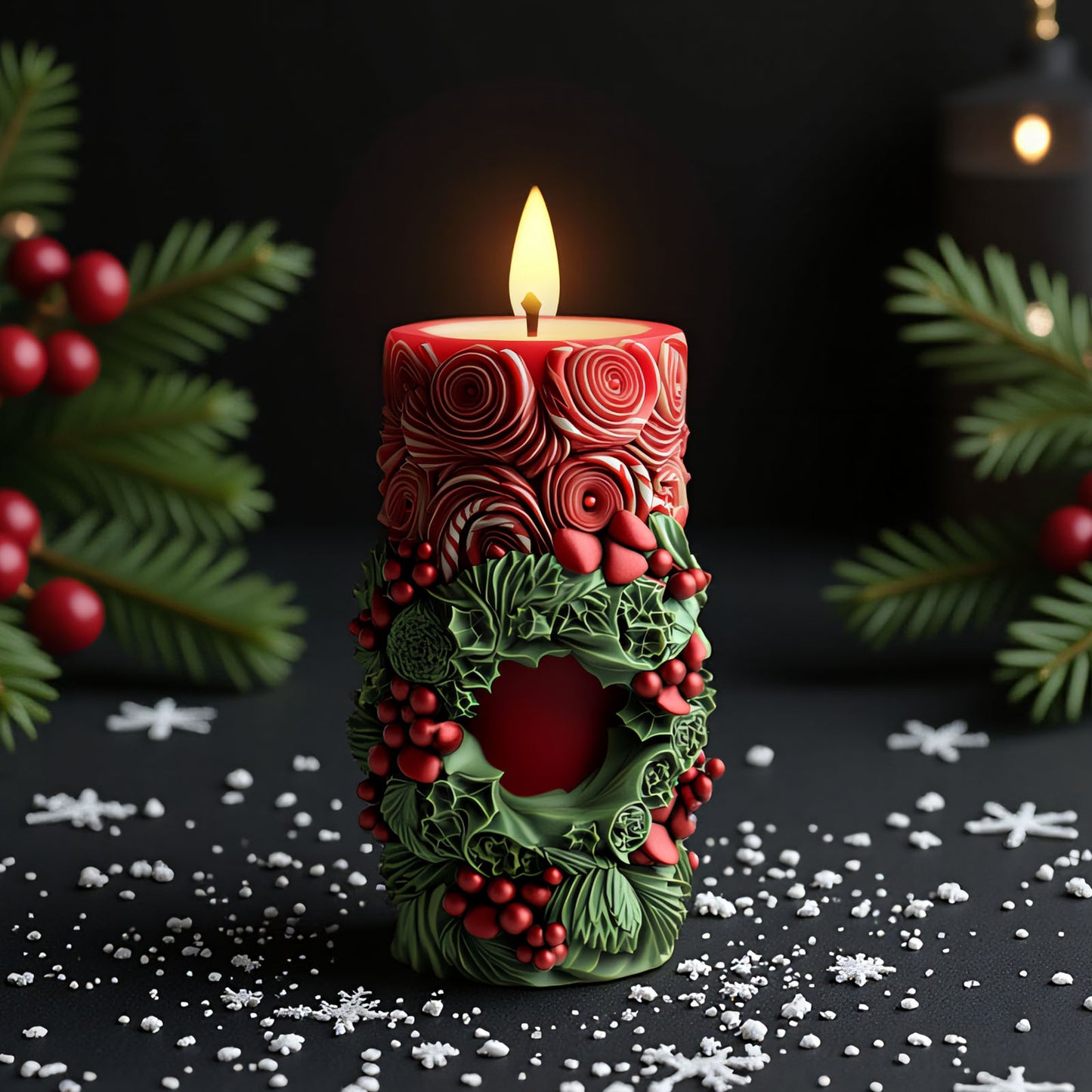 Christmas 3D Carved Cylinder Candle Silicone Mold