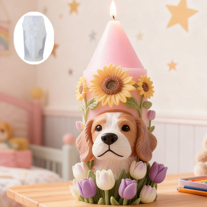 Cute Puppy with Sunflower & Tulip Silicone Candle Mold