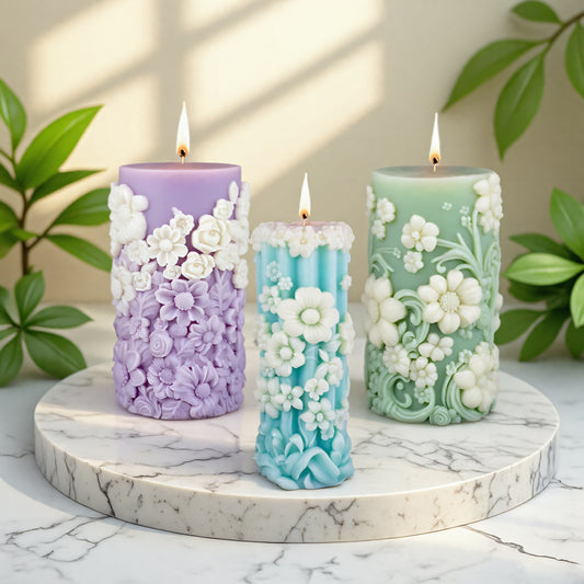 Floral Pillar Scented Candle Silicone Mold