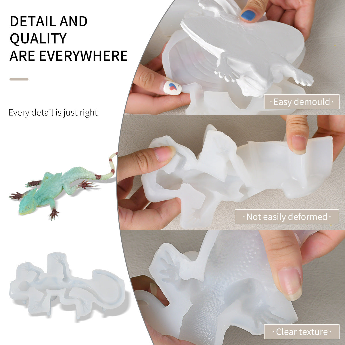 Realistic 3D Lizard Silicone Mold for Epoxy Resin & Plaster