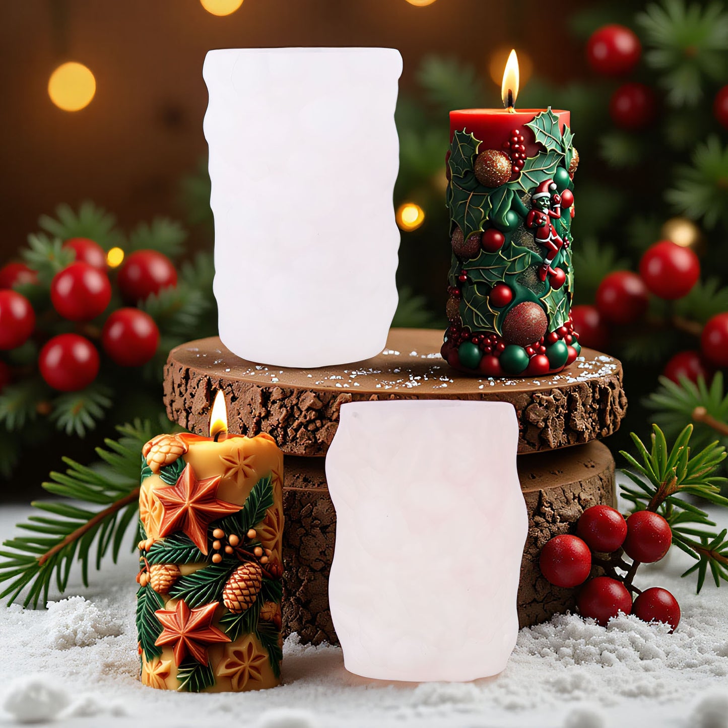 Christmas 3D Carved Cylinder Candle Silicone Mold