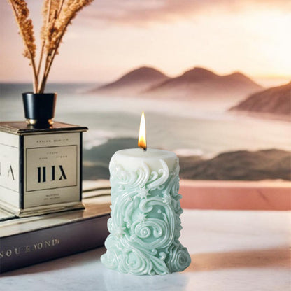 Vintage Carved Cylinder Candle Mold - 3D Relief Pillar