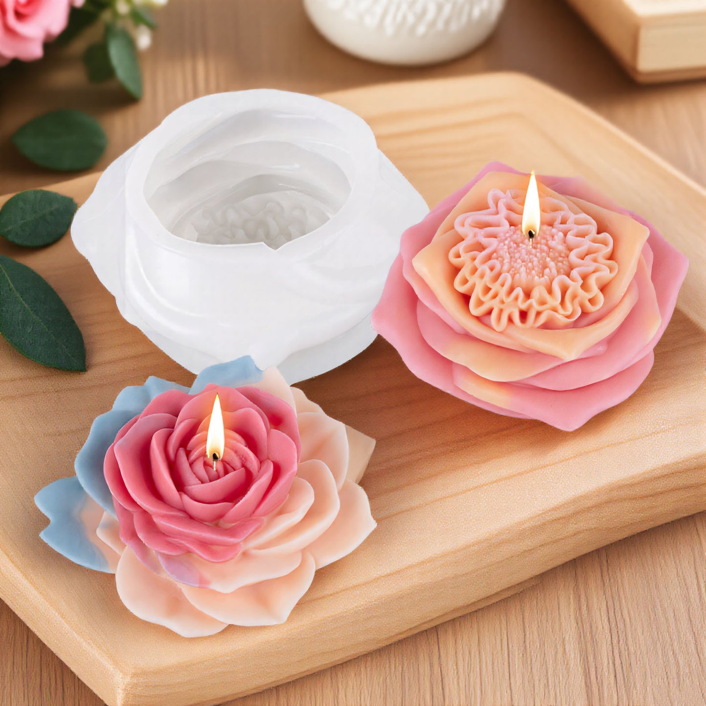 3D Realistic Rose Flower Candle Silicone Mold