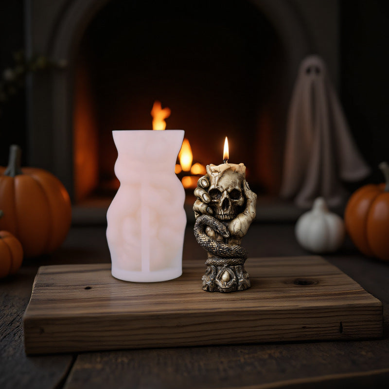 Skeleton Hand Holding Skull Silicone Candle Mold