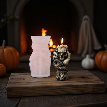 Skeleton Hand Holding Skull Silicone Candle Mold