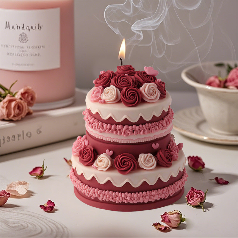 3D Rose Flower Topped Cake Silicone Mold for Candle Making