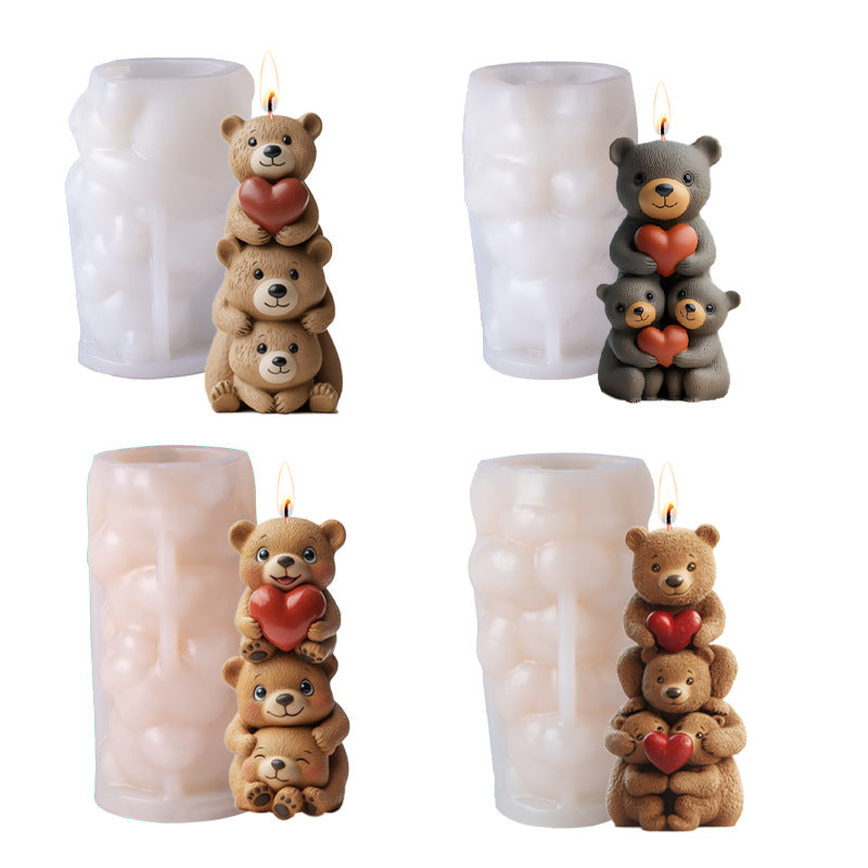 Cute Stackable Teddy Bears Silicone Scented Candle Mold