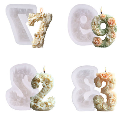 3D Floral Number Candle Silicone Mold
