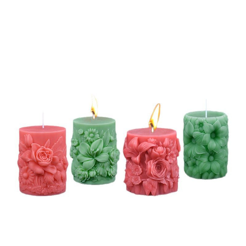 Victorian Rose Carved Pillar Silicone Candle Mold