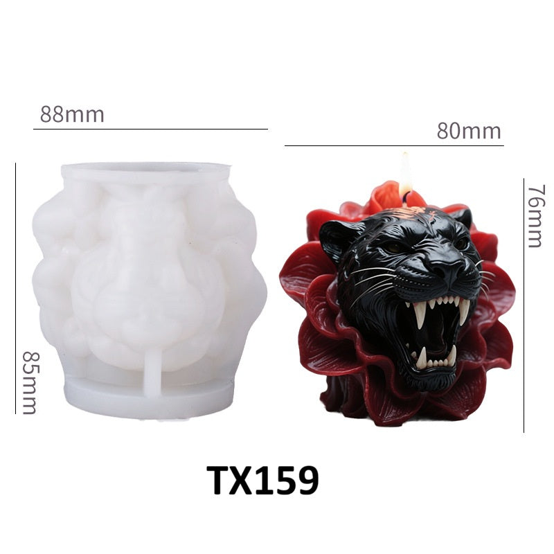 3D Black Panther with Flowers Silicone Candle Mold