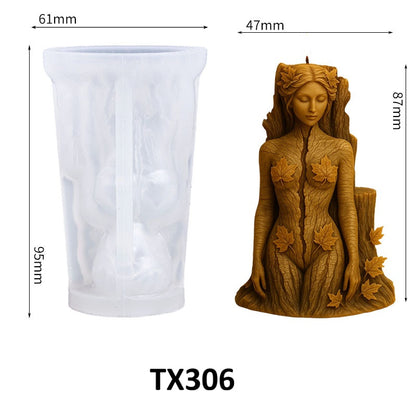 3D Forest Goddess with Maple Leaf Silicone Candle Mold