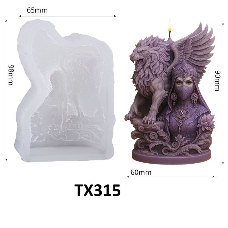 3D Veiled Goddess with Lion Wings Silicone Candle Mold