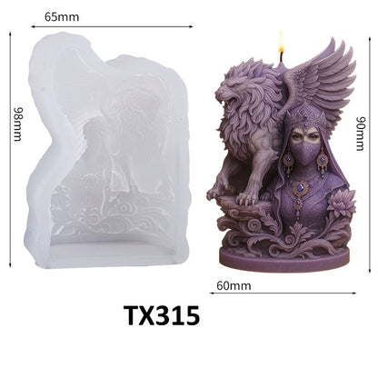 3D Veiled Goddess with Lion Wings Silicone Candle Mold