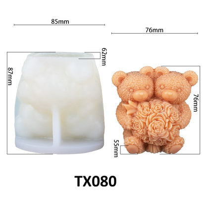 3D Teddy Bear Holding Flower Bouquet Silicone Candle Mold