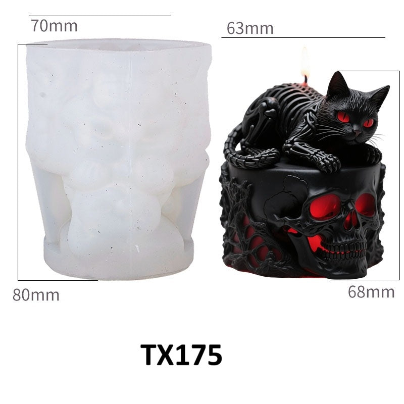 Halloween Spooky Black Cat Skull Silicone Candle Mold