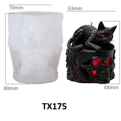 Halloween Spooky Black Cat Skull Silicone Candle Mold