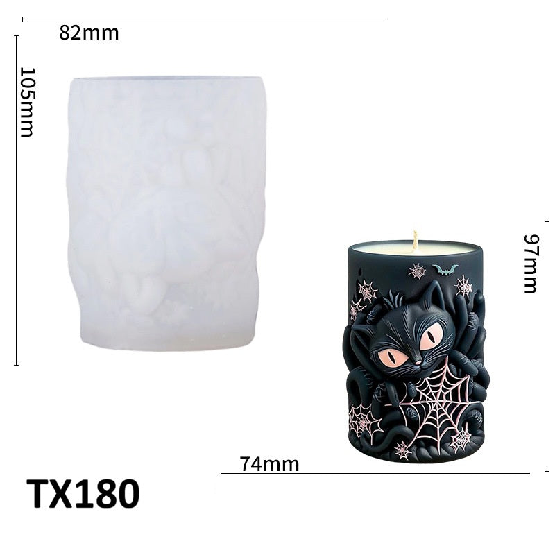 3D Black Cat and Spider Web Silicone Candle Mold