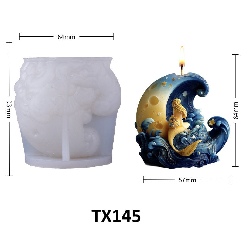 3D Mermaid on Moon Silicone Candle Mold