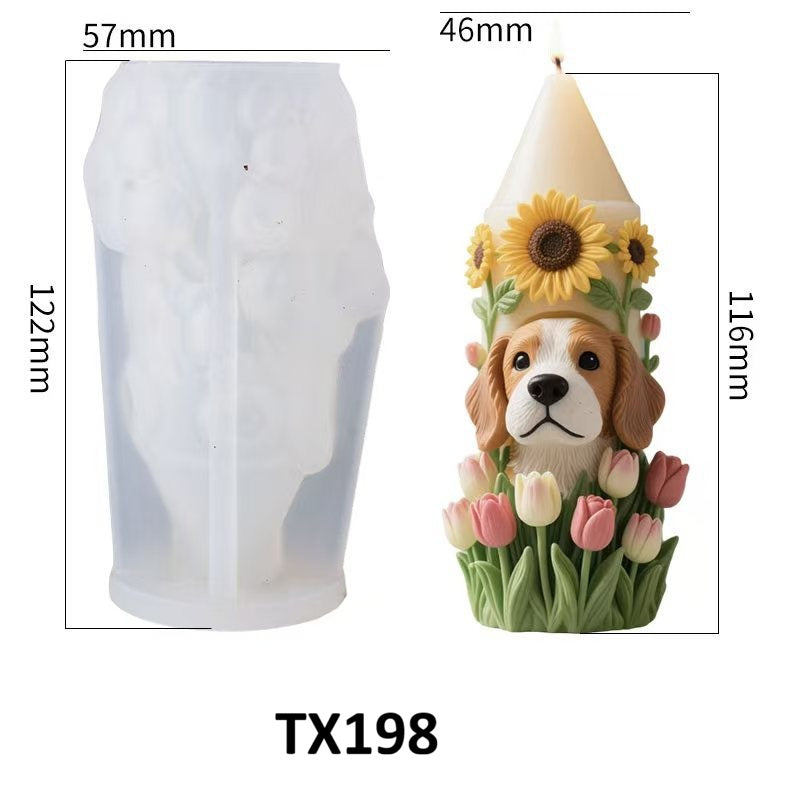 Cute Puppy with Sunflower & Tulip Silicone Candle Mold