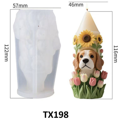 Cute Puppy with Sunflower & Tulip Silicone Candle Mold