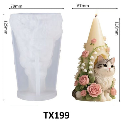 Realistic Cat in Flower House Scented Candle Silicone Mold