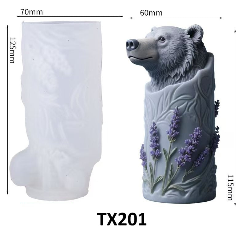 Brown Bear with Lavender Silicone Candle Mold