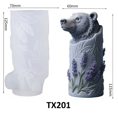 Brown Bear with Lavender Silicone Candle Mold