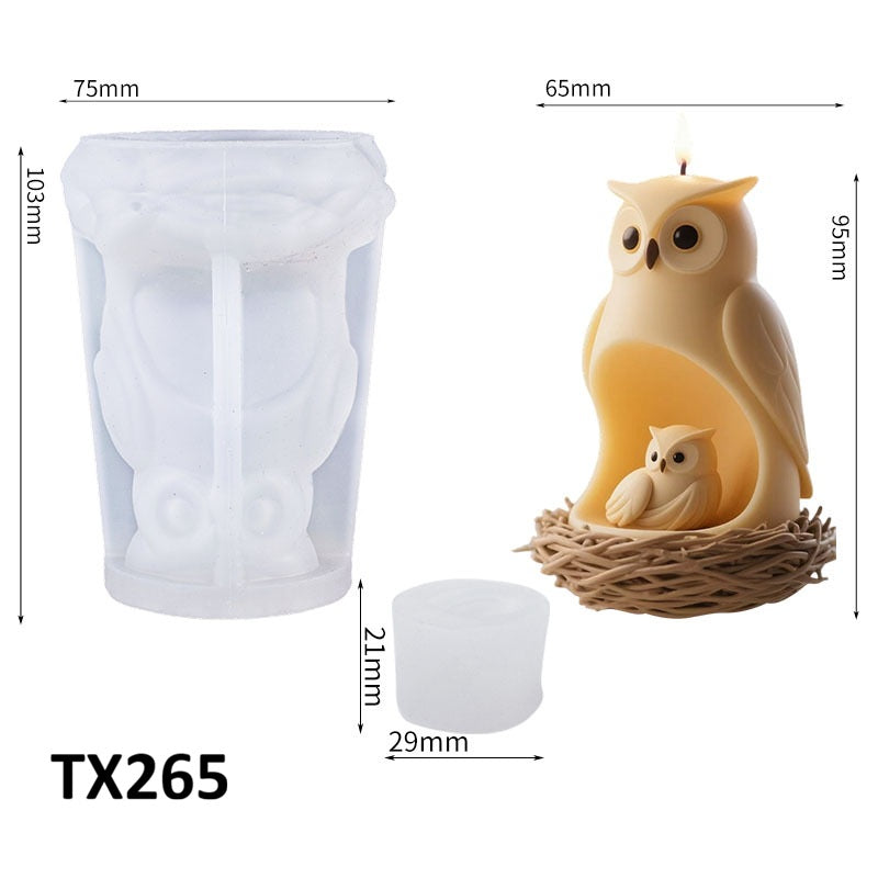 3D Mother and Baby Owl Silicone Candle Mold