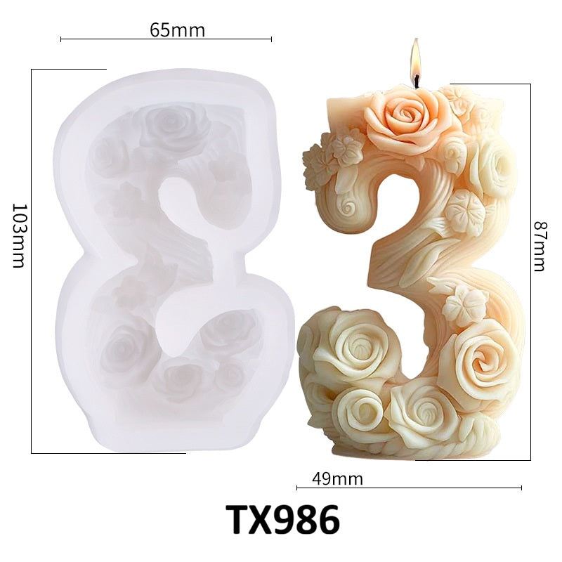 3D Floral Number Candle Silicone Mold