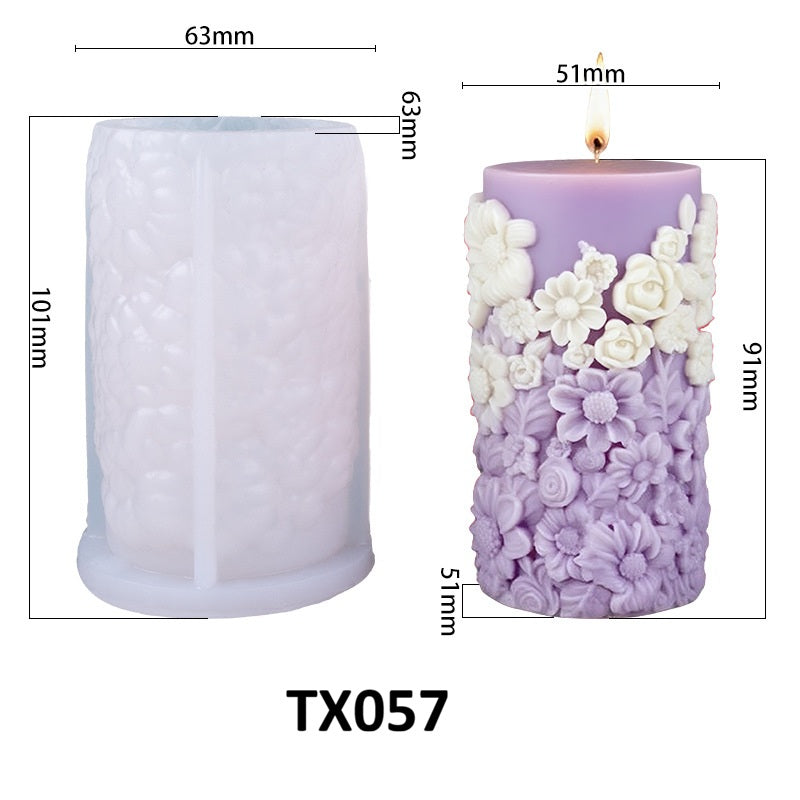 Floral Pillar Scented Candle Silicone Mold