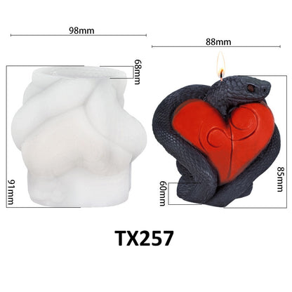 3D Heart with Snake Silicone Candle Mold