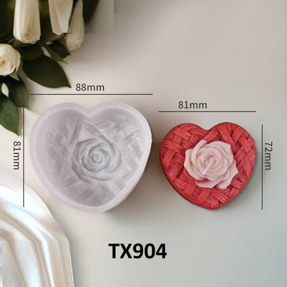 3D Woven Heart with Rose Silicone Candle Mold