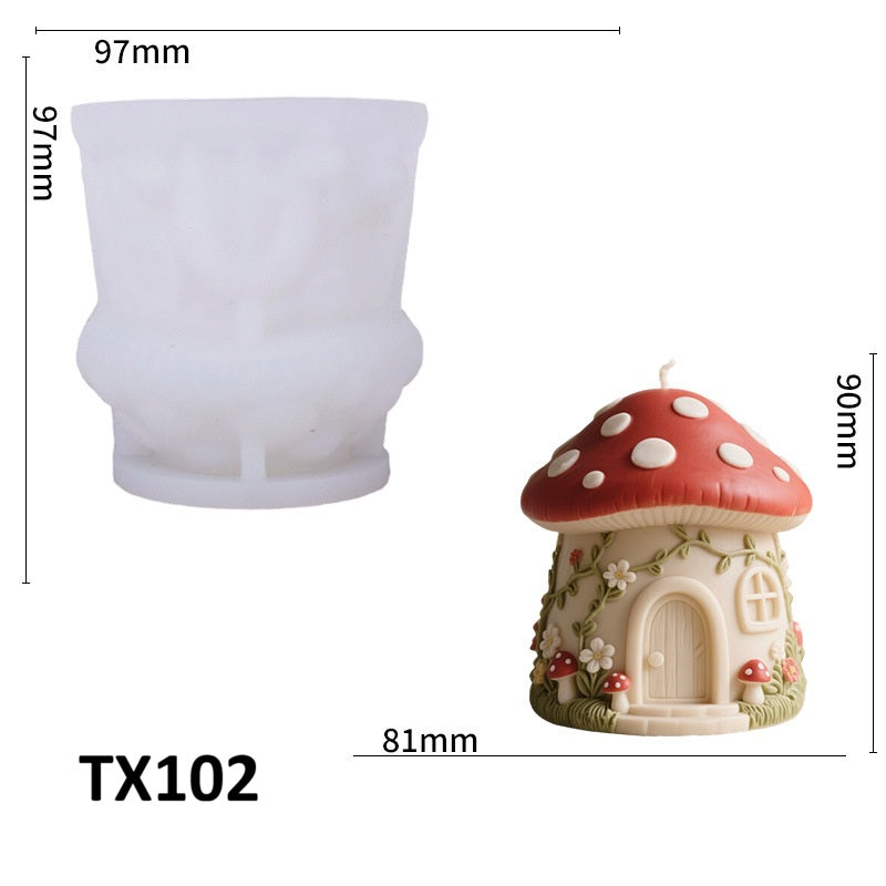 Floral Mushroom House Silicone Candle Mold