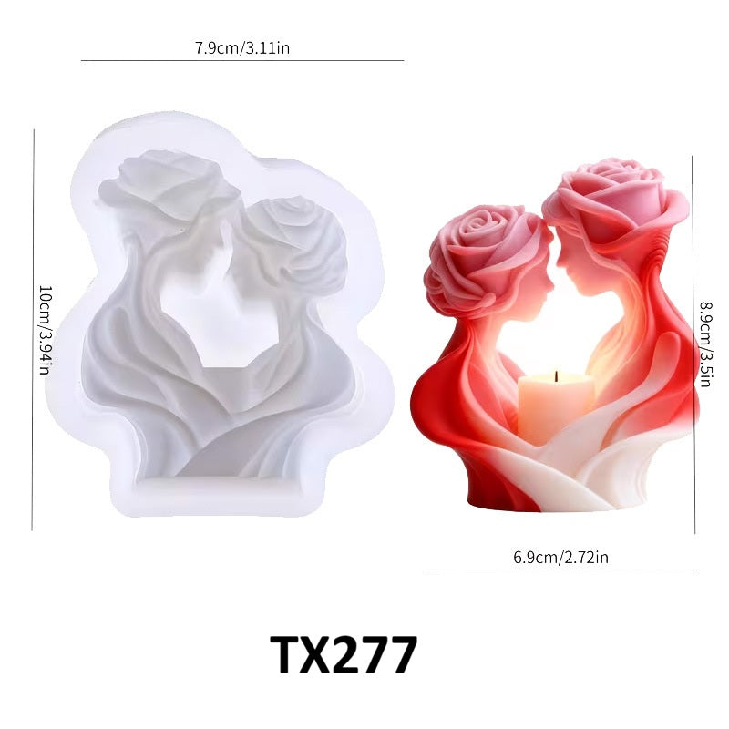 Romantic Rose Lovers Embrace Candle Mold