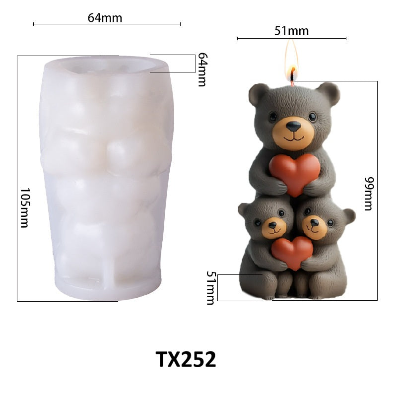 Cute Stackable Teddy Bears Silicone Scented Candle Mold