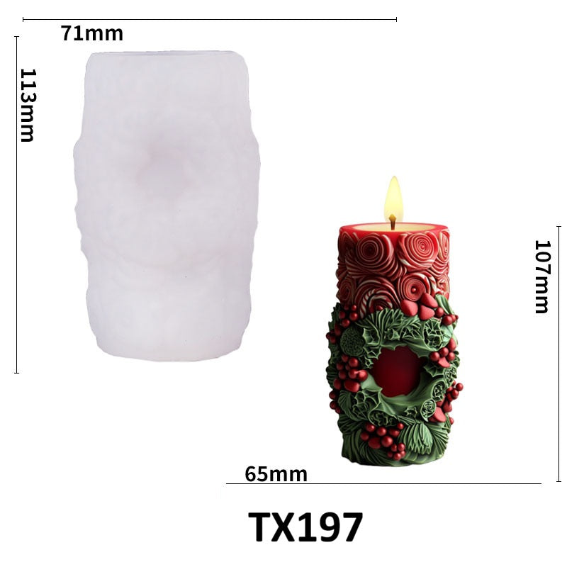 Christmas 3D Carved Cylinder Candle Silicone Mold