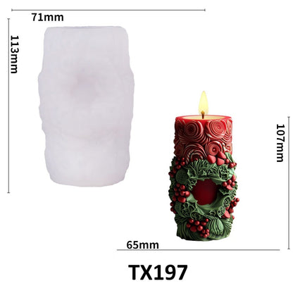 Christmas 3D Carved Cylinder Candle Silicone Mold
